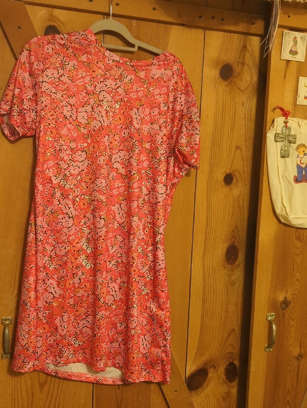 Pink Floral Short Sleeve Tunic Dress